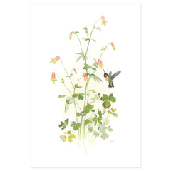 Ruby-throated Hummingbird with Red Columbine, the original by Glen Loates