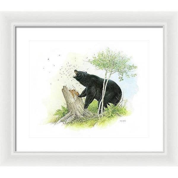 Black Bear and Honey Bees - Framed Print | Artwork by Glen Loates