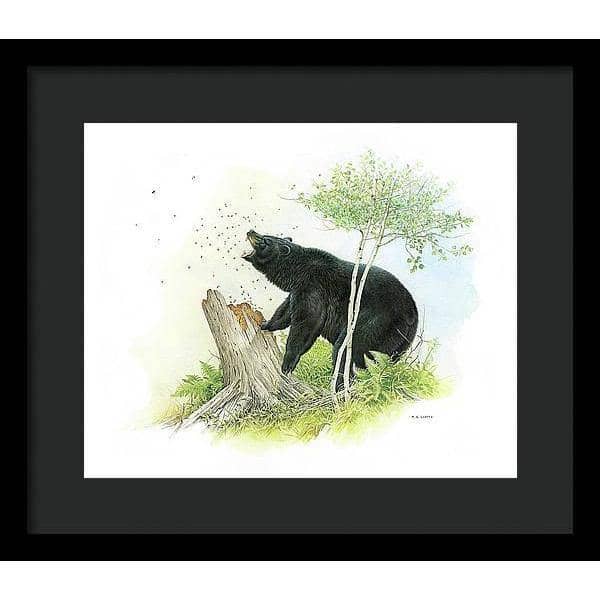 Black Bear and Honey Bees - Framed Print | Artwork by Glen Loates