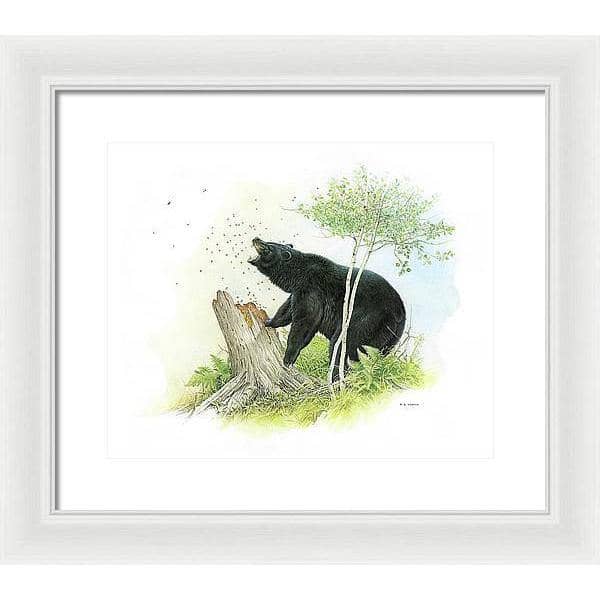Black Bear and Honey Bees - Framed Print | Artwork by Glen Loates