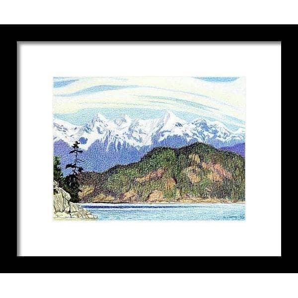 Montagnes enneigées en Colombie-Britannique par Glen Loates, œuvre encadrée, cadre noir et passe-partout blanc