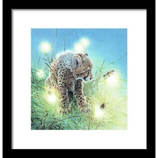 Young Cheetah with Fireflies - Framed Print | Artwork by Glen Loates