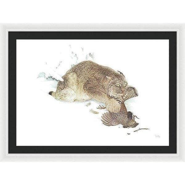 Canada Lynx with Ruffed Grouse- Framed Print | Artwork by Glen Loates