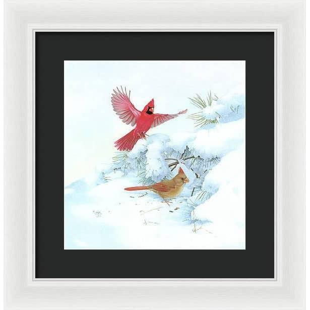 Cardinals in Snow - Framed Print | Artwork by Glen Loates