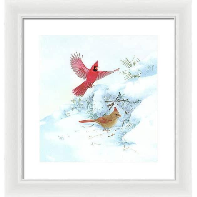 Cardinals in Snow - Framed Print | Artwork by Glen Loates