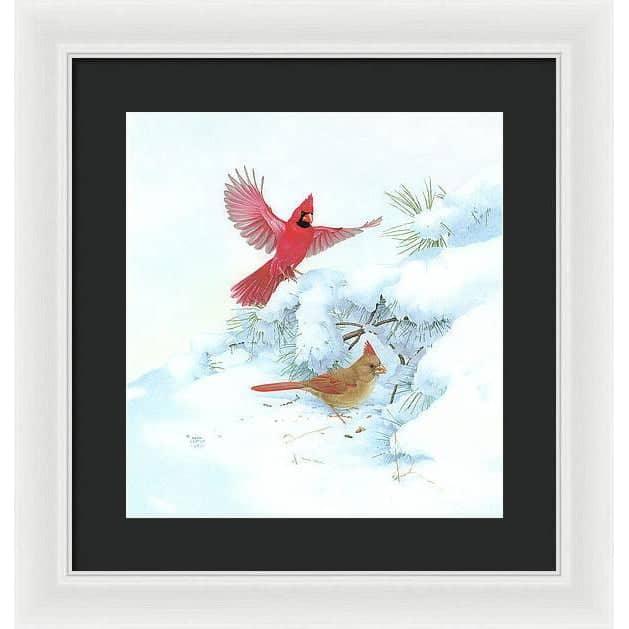 Cardinals in Snow - Framed Print | Artwork by Glen Loates