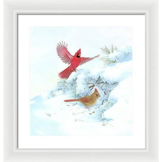 Cardinals in Snow - Framed Print | Artwork by Glen Loates