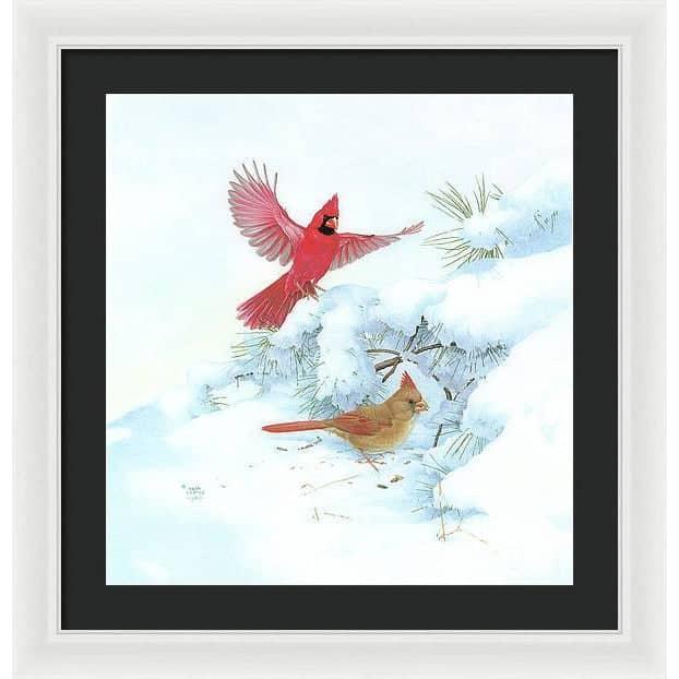 Cardinals in Snow - Framed Print | Artwork by Glen Loates