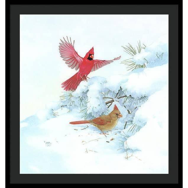 Cardinals in Snow - Framed Print | Artwork by Glen Loates