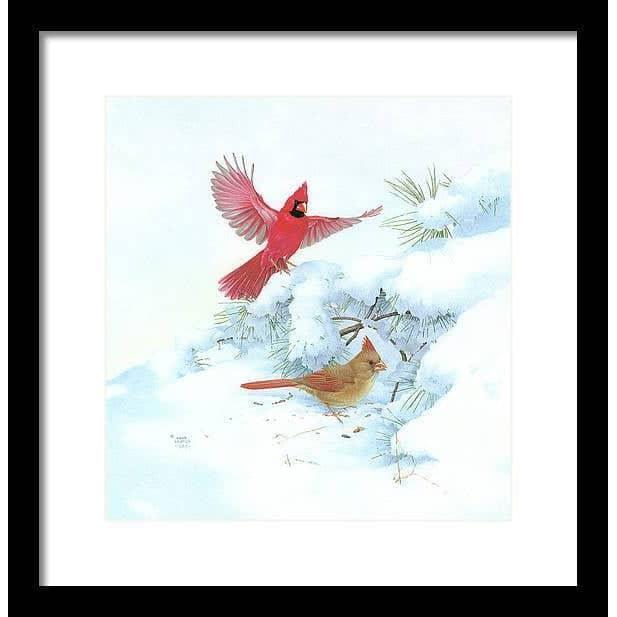 Cardinals in Snow - Framed Print | Artwork by Glen Loates