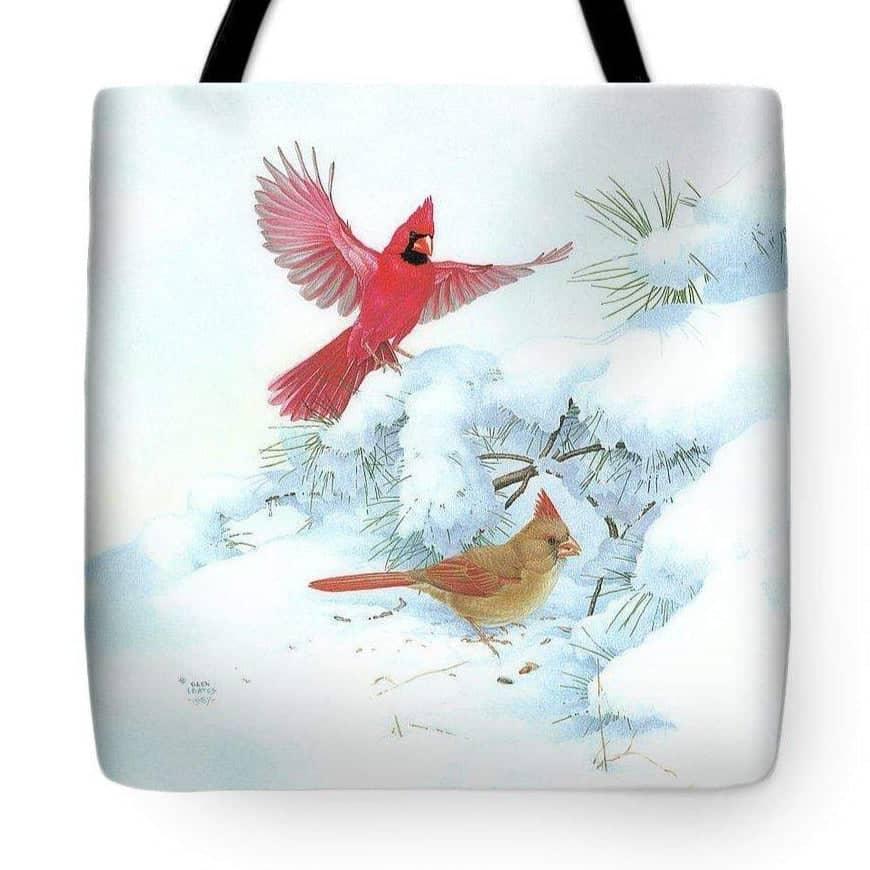 Cardinals in Snow - Tote Bag | Artwork by Glen Loates