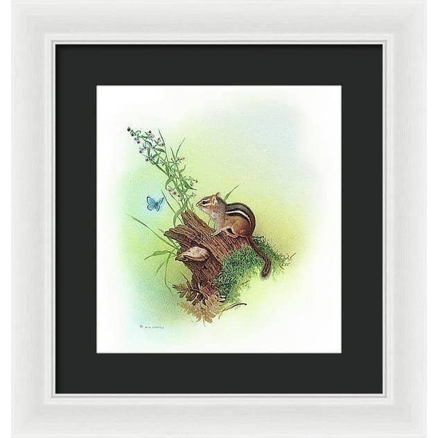 Chipmunk and Woodland Blue Butterfly Enhanced - Framed Print | Artwork by Glen Loates
