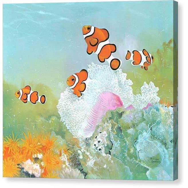 Clown Fish with Sea Anemones - Canvas Print | Artwork by Glen Loates