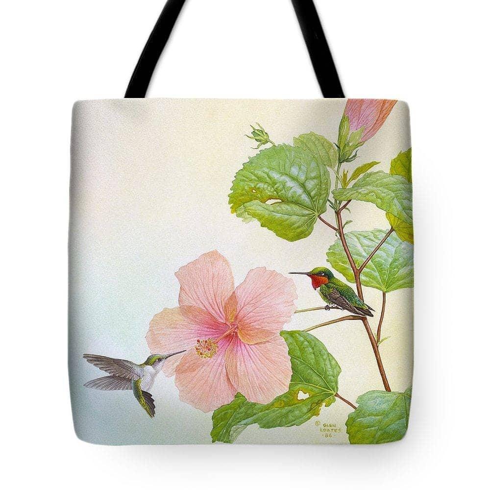 Hummingbirds and Hibiscus - Tote Bag | Artwork by Glen Loates