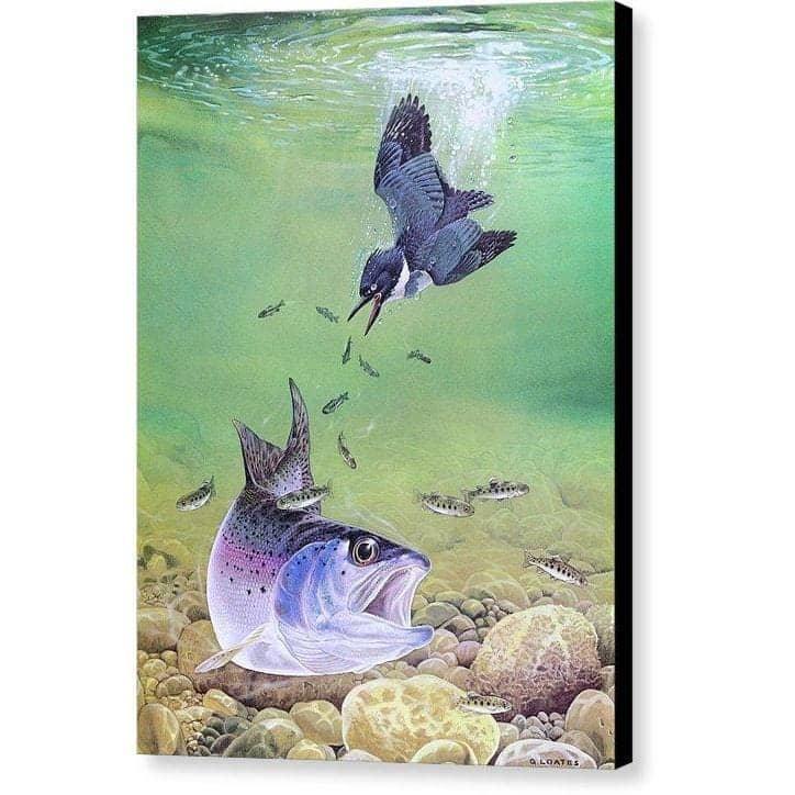 Kingfisher And Rainbow Trout - Canvas Print | Artwork by Glen Loates