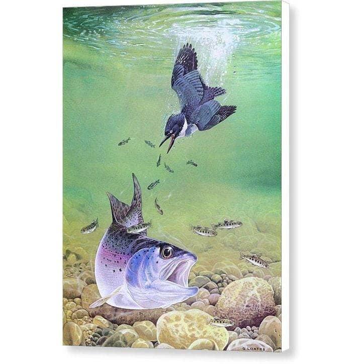 Kingfisher And Rainbow Trout - Canvas Print | Artwork by Glen Loates