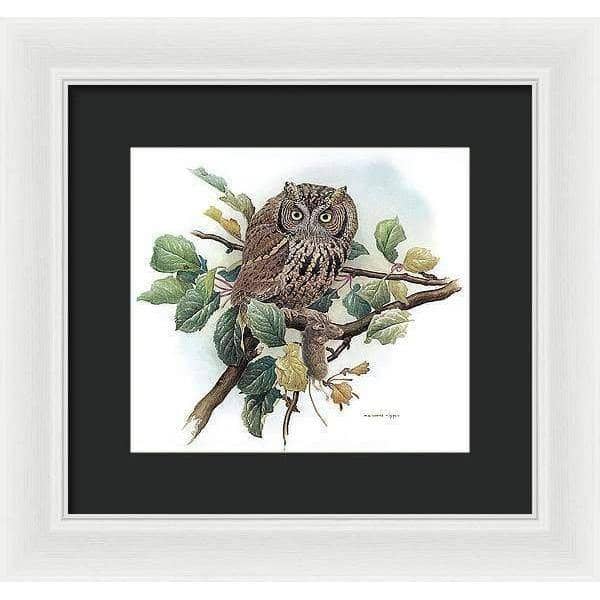 Screech Owl with Field Mouse - Framed Print | Artwork by Glen Loates