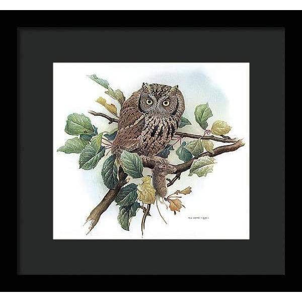 Screech Owl with Field Mouse - Framed Print | Artwork by Glen Loates