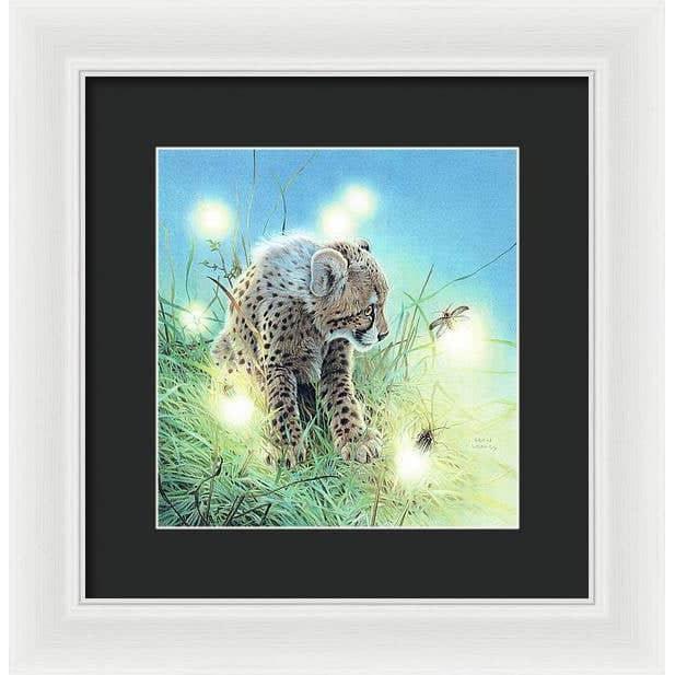 Young Cheetah with Fireflies - Framed Print | Artwork by Glen Loates