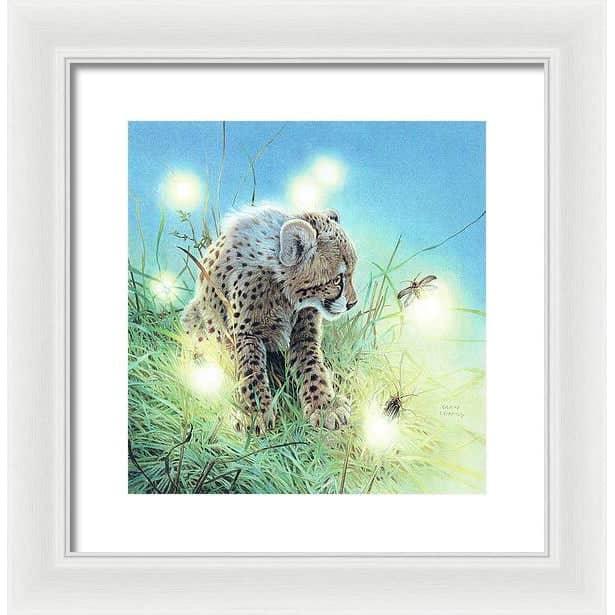 Young Cheetah with Fireflies - Framed Print | Artwork by Glen Loates
