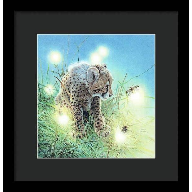 Young Cheetah with Fireflies - Framed Print | Artwork by Glen Loates